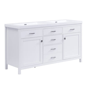 English Elm Video 30 Inch Freestanding Bathroom Vanity with Ceramic Sink and Rubberwood Legs in White 59.1 inches MDF,Resin N759S459611K