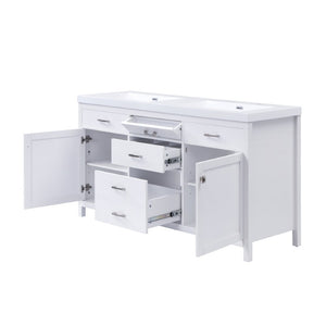 English Elm Video 30 Inch Freestanding Bathroom Vanity with Ceramic Sink and Rubberwood Legs in White 59.1 inches MDF,Resin N759S459611K