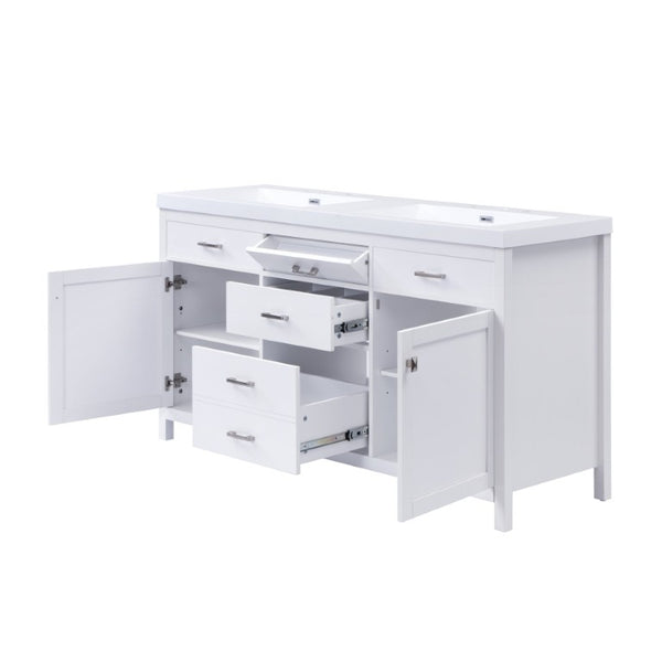 English Elm Video 30 Inch Freestanding Bathroom Vanity with Ceramic Sink and Rubberwood Legs in White 59.1 inches MDF,Resin N759S459611K