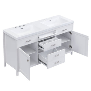 English Elm Video 30 Inch Freestanding Bathroom Vanity with Ceramic Sink and Rubberwood Legs in White 59.1 inches MDF,Resin N759S459611K