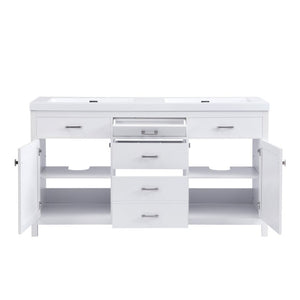 English Elm Video 30 Inch Freestanding Bathroom Vanity with Ceramic Sink and Rubberwood Legs in White 59.1 inches MDF,Resin N759S459611K