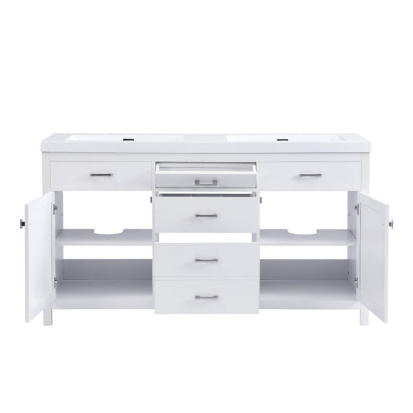 English Elm Video 30 Inch Freestanding Bathroom Vanity with Ceramic Sink and Rubberwood Legs in White 59.1 inches MDF,Resin N759S459611K