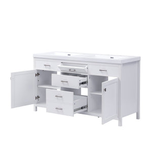 English Elm Video 30 Inch Freestanding Bathroom Vanity with Ceramic Sink and Rubberwood Legs in White 59.1 inches MDF,Resin N759S459611K