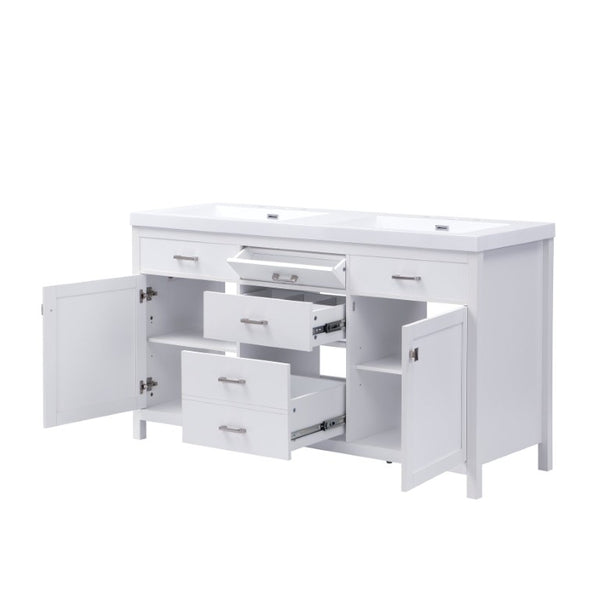 English Elm Video 30 Inch Freestanding Bathroom Vanity with Ceramic Sink and Rubberwood Legs in White 59.1 inches MDF,Resin N759S459611K