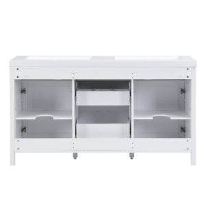 English Elm Video 30 Inch Freestanding Bathroom Vanity with Ceramic Sink and Rubberwood Legs in White 59.1 inches MDF,Resin N759S459611K