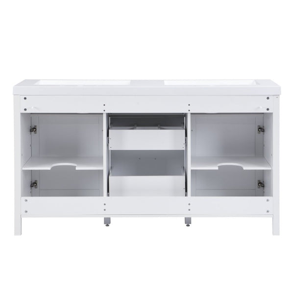 English Elm Video 30 Inch Freestanding Bathroom Vanity with Ceramic Sink and Rubberwood Legs in White 59.1 inches MDF,Resin N759S459611K