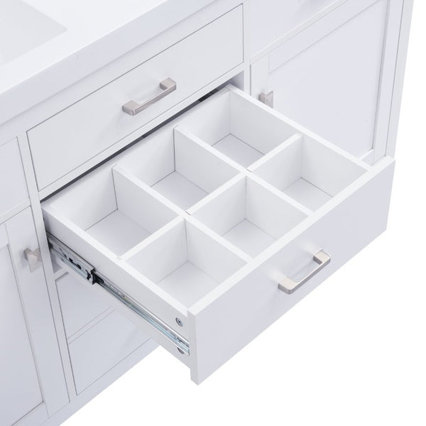 English Elm Video 30 Inch Freestanding Bathroom Vanity with Ceramic Sink and Rubberwood Legs in White 59.1 inches MDF,Resin N759S459611K