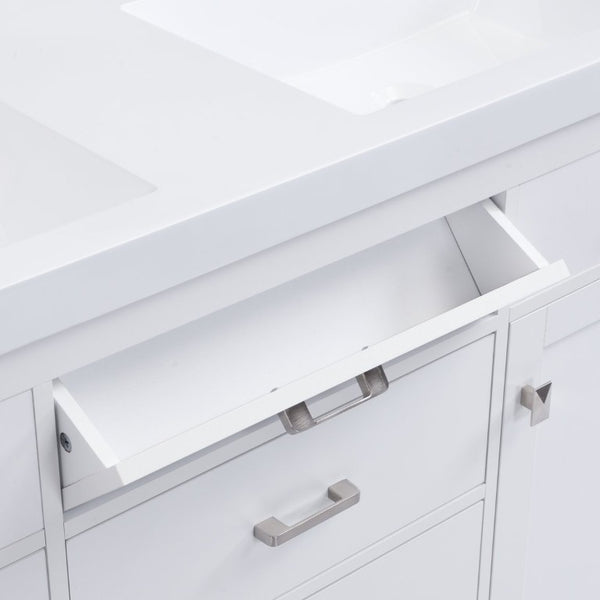English Elm Video 30 Inch Freestanding Bathroom Vanity with Ceramic Sink and Rubberwood Legs in White 59.1 inches MDF,Resin N759S459611K