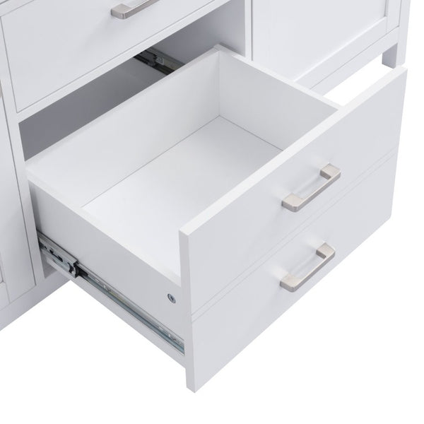 English Elm Video 30 Inch Freestanding Bathroom Vanity with Ceramic Sink and Rubberwood Legs in White 59.1 inches MDF,Resin N759S459611K
