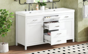 English Elm Video 30 Inch Freestanding Bathroom Vanity with Ceramic Sink and Rubberwood Legs in White 59.1 inches MDF,Resin N759S459611K