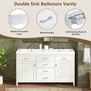 English Elm Video 30 Inch Freestanding Bathroom Vanity with Ceramic Sink and Rubberwood Legs in White 59.1 inches MDF,Resin N759S459611K