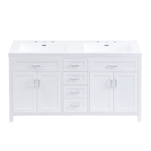 English Elm Video 59 Inch Double Sink Bathroom Vanity White MDF Resin Top Soft Close Storage N759S459612K