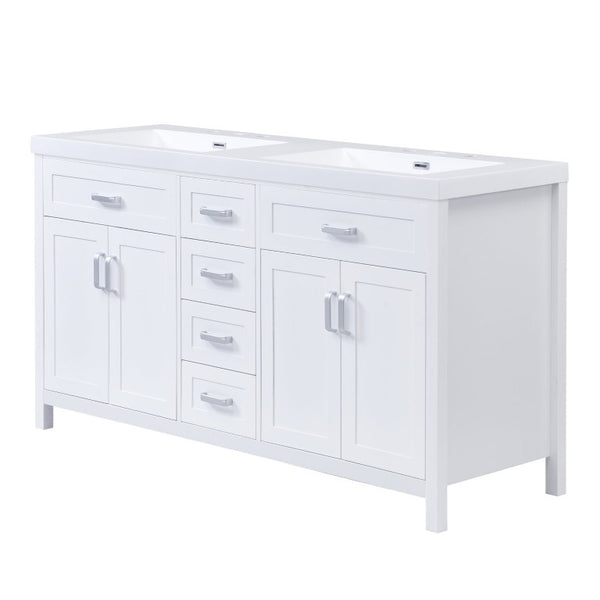 English Elm Video 59 Inch Double Sink Bathroom Vanity White MDF Resin Top Soft Close Storage N759S459612K