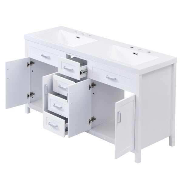 English Elm Video 59 Inch Double Sink Bathroom Vanity White MDF Resin Top Soft Close Storage N759S459612K