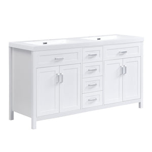 English Elm Video 59 Inch Double Sink Bathroom Vanity White MDF Resin Top Soft Close Storage N759S459612K