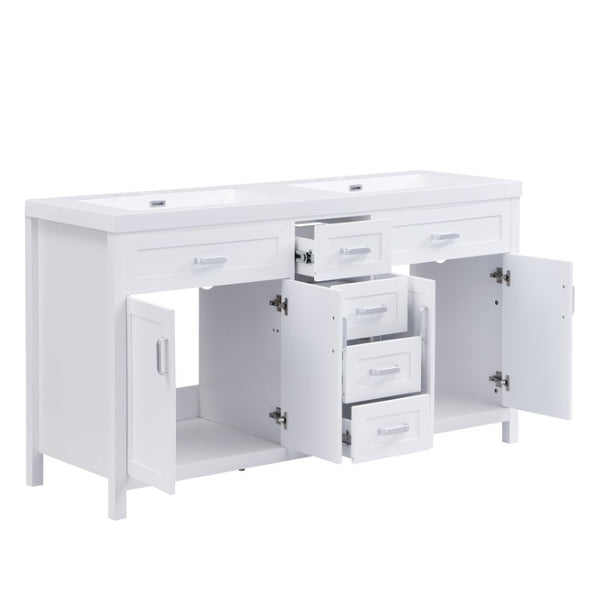 English Elm Video 59 Inch Double Sink Bathroom Vanity White MDF Resin Top Soft Close Storage N759S459612K
