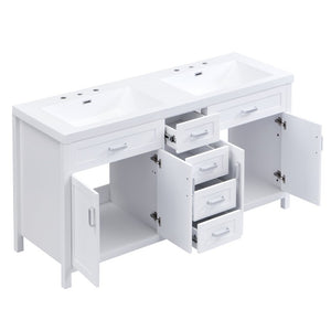 English Elm Video 59 Inch Double Sink Bathroom Vanity White MDF Resin Top Soft Close Storage N759S459612K