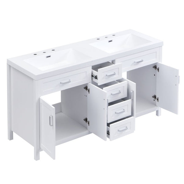 English Elm Video 59 Inch Double Sink Bathroom Vanity White MDF Resin Top Soft Close Storage N759S459612K