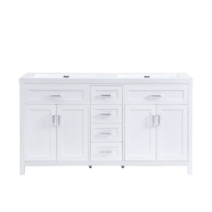 English Elm Video 59 Inch Double Sink Bathroom Vanity White MDF Resin Top Soft Close Storage N759S459612K