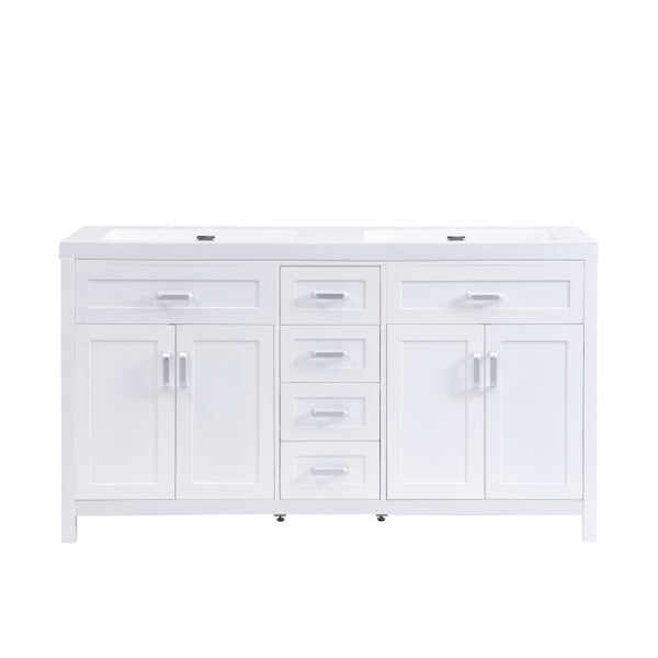 English Elm Video 59 Inch Double Sink Bathroom Vanity White MDF Resin Top Soft Close Storage N759S459612K