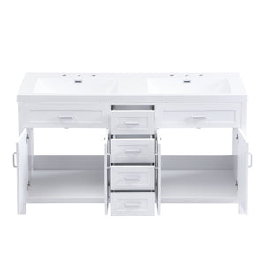 English Elm Video 59 Inch Double Sink Bathroom Vanity White MDF Resin Top Soft Close Storage N759S459612K