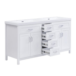English Elm Video 59 Inch Double Sink Bathroom Vanity White MDF Resin Top Soft Close Storage N759S459612K