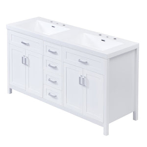 English Elm Video 59 Inch Double Sink Bathroom Vanity White MDF Resin Top Soft Close Storage N759S459612K