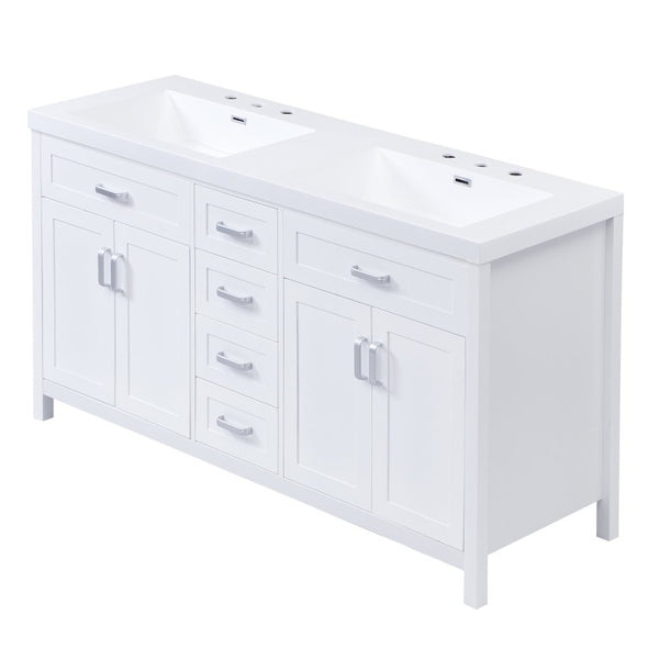 English Elm Video 59 Inch Double Sink Bathroom Vanity White MDF Resin Top Soft Close Storage N759S459612K