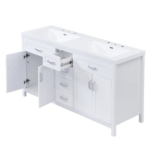 English Elm Video 59 Inch Double Sink Bathroom Vanity White MDF Resin Top Soft Close Storage N759S459612K