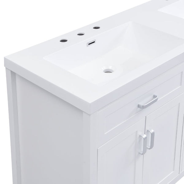 English Elm Video 59 Inch Double Sink Bathroom Vanity White MDF Resin Top Soft Close Storage N759S459612K