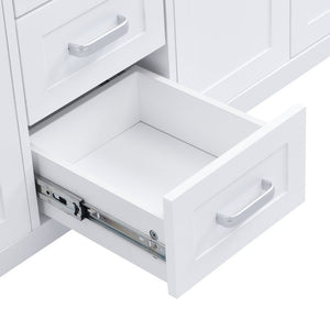 English Elm Video 59 Inch Double Sink Bathroom Vanity White MDF Resin Top Soft Close Storage N759S459612K