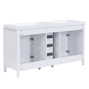 English Elm Video 59 Inch Double Sink Bathroom Vanity White MDF Resin Top Soft Close Storage N759S459612K