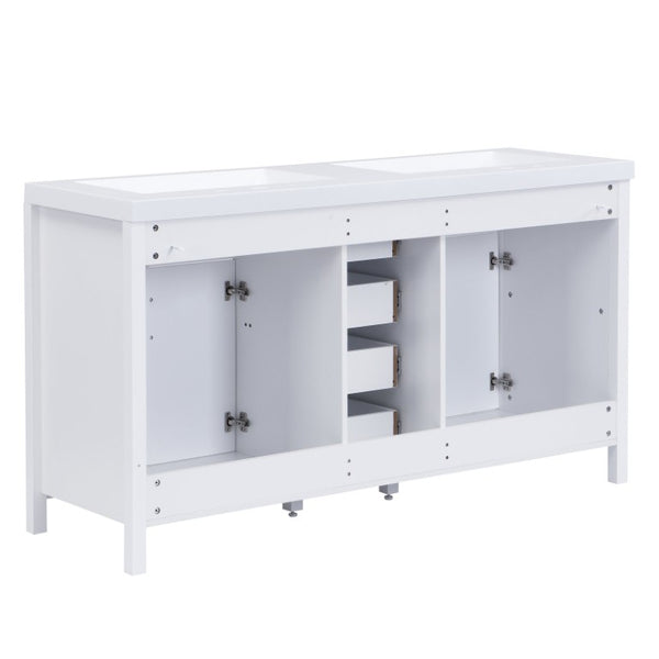 English Elm Video 59 Inch Double Sink Bathroom Vanity White MDF Resin Top Soft Close Storage N759S459612K