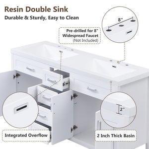 English Elm Video 59 Inch Double Sink Bathroom Vanity White MDF Resin Top Soft Close Storage N759S459612K