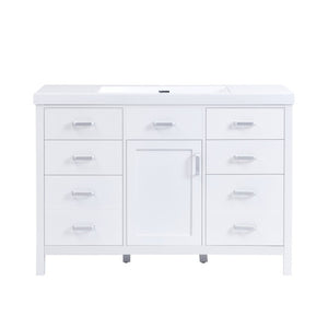 English Elm Video 47 Inch Freestanding Bathroom Vanity with Resin Sink Six Soft Close Drawers White MDF N759S459613K