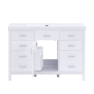 English Elm Video 47 Inch Freestanding Bathroom Vanity with Resin Sink Six Soft Close Drawers White MDF N759S459613K