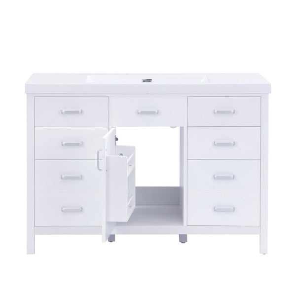 English Elm Video 47 Inch Freestanding Bathroom Vanity with Resin Sink Six Soft Close Drawers White MDF N759S459613K
