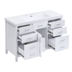 English Elm Video 47 Inch Freestanding Bathroom Vanity with Resin Sink Six Soft Close Drawers White MDF N759S459613K