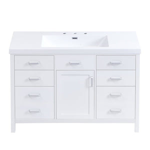 English Elm Video 47 Inch Freestanding Bathroom Vanity with Resin Sink Six Soft Close Drawers White MDF N759S459613K
