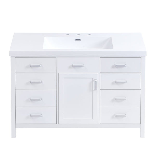 English Elm Video 47 Inch Freestanding Bathroom Vanity with Resin Sink Six Soft Close Drawers White MDF N759S459613K