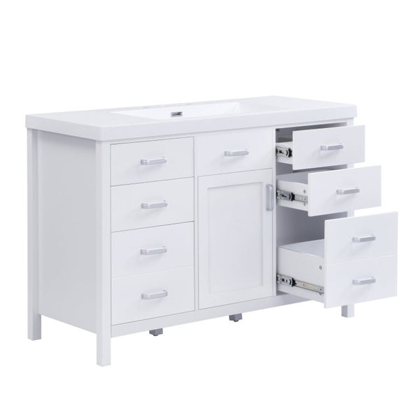 English Elm Video 47 Inch Freestanding Bathroom Vanity with Resin Sink Six Soft Close Drawers White MDF N759S459613K