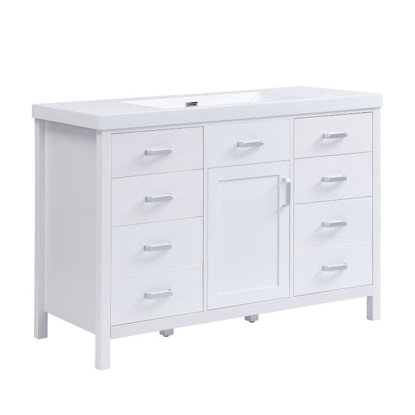 English Elm Video 47 Inch Freestanding Bathroom Vanity with Resin Sink Six Soft Close Drawers White MDF N759S459613K