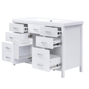 English Elm Video 47 Inch Freestanding Bathroom Vanity with Resin Sink Six Soft Close Drawers White MDF N759S459613K