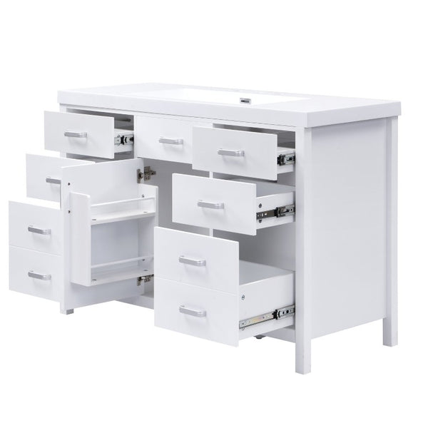 English Elm Video 47 Inch Freestanding Bathroom Vanity with Resin Sink Six Soft Close Drawers White MDF N759S459613K