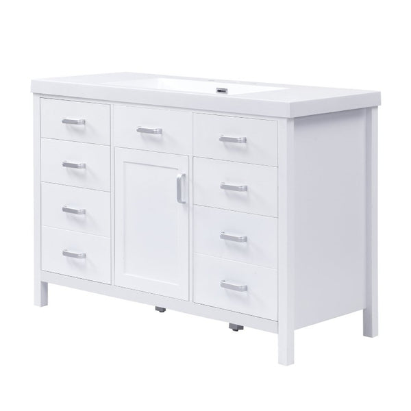 English Elm Video 47 Inch Freestanding Bathroom Vanity with Resin Sink Six Soft Close Drawers White MDF N759S459613K