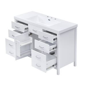 English Elm Video 47 Inch Freestanding Bathroom Vanity with Resin Sink Six Soft Close Drawers White MDF N759S459613K