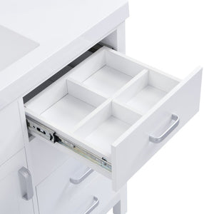 English Elm Video 47 Inch Freestanding Bathroom Vanity with Resin Sink Six Soft Close Drawers White MDF N759S459613K