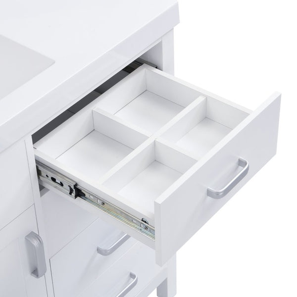 English Elm Video 47 Inch Freestanding Bathroom Vanity with Resin Sink Six Soft Close Drawers White MDF N759S459613K