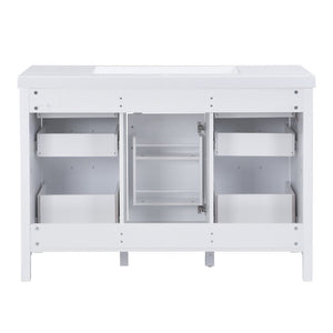 English Elm Video 47 Inch Freestanding Bathroom Vanity with Resin Sink Six Soft Close Drawers White MDF N759S459613K
