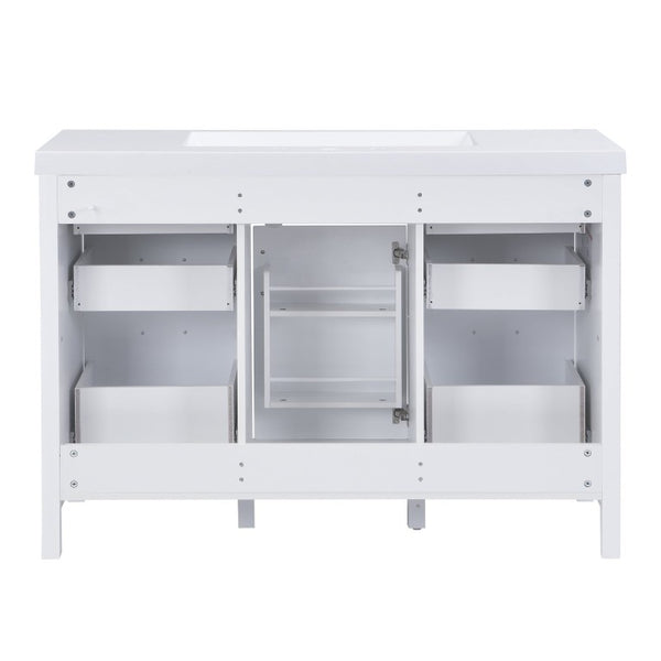 English Elm Video 47 Inch Freestanding Bathroom Vanity with Resin Sink Six Soft Close Drawers White MDF N759S459613K